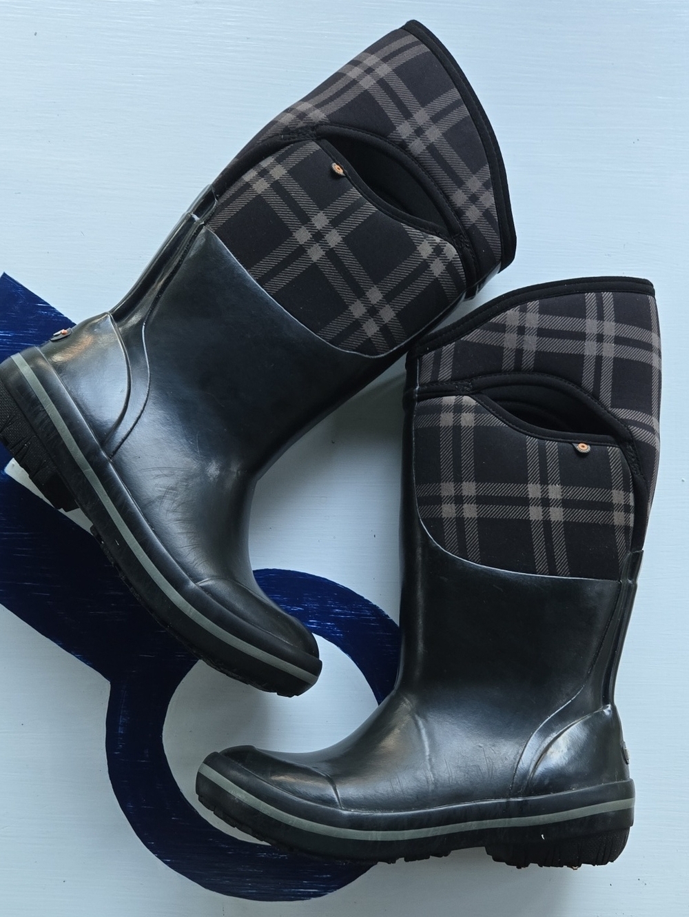 Bogs Plimsoll Plaid Tall Rain Boots Size US 7 EU 38